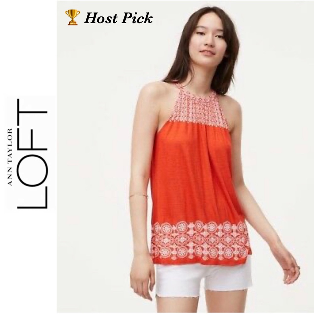 Loft Orange and White Halter Top